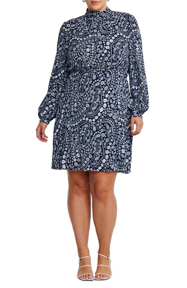 Estelle Robin Paisley Long Sleeve Dress Navy/Milk at Nordstrom,