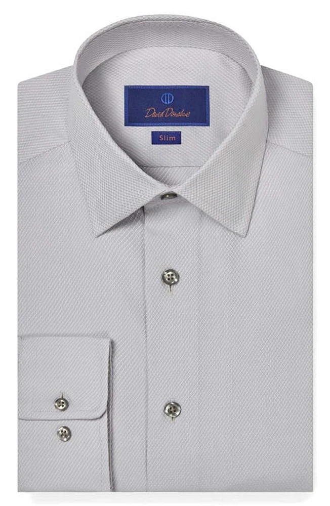 David Donahue Slim Fit Micro Dobby Cotton Dress Shirt Pearl at Nordstrom,