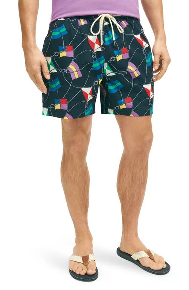 Brooks Brothers Montauk Print Swim Trunks Navy Tangled Flag at Nordstrom,