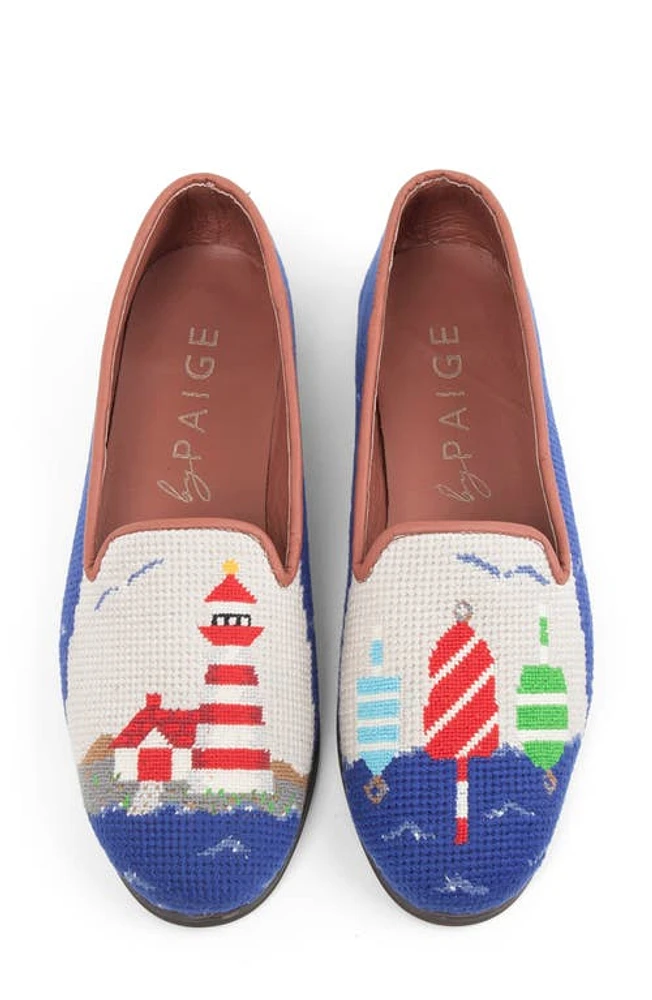 ByPaige Lighthouse Needlepoint Flat Navy Red Nautical at Nordstrom,