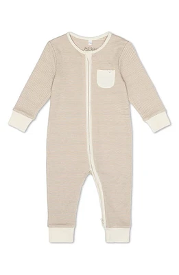 MORI Clever Zip Stripe Fitted One-Piece Pajamas in Oatmeal Stripe at Nordstrom