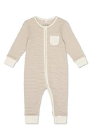 MORI Clever Zip Stripe Fitted One-Piece Pajamas in Oatmeal Stripe at Nordstrom