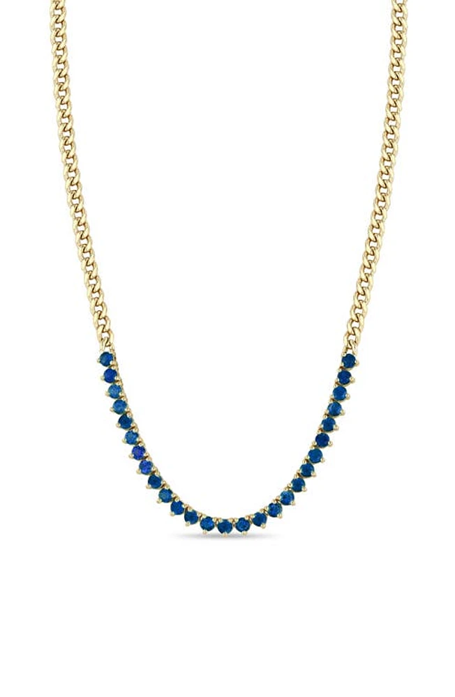 Zoë Chicco Blue Sapphire Frontal Necklace in Yellow Gold at Nordstrom, Size 16