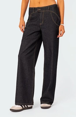 EDIKTED Western Straight Leg Jeans Dark-Blue at Nordstrom,