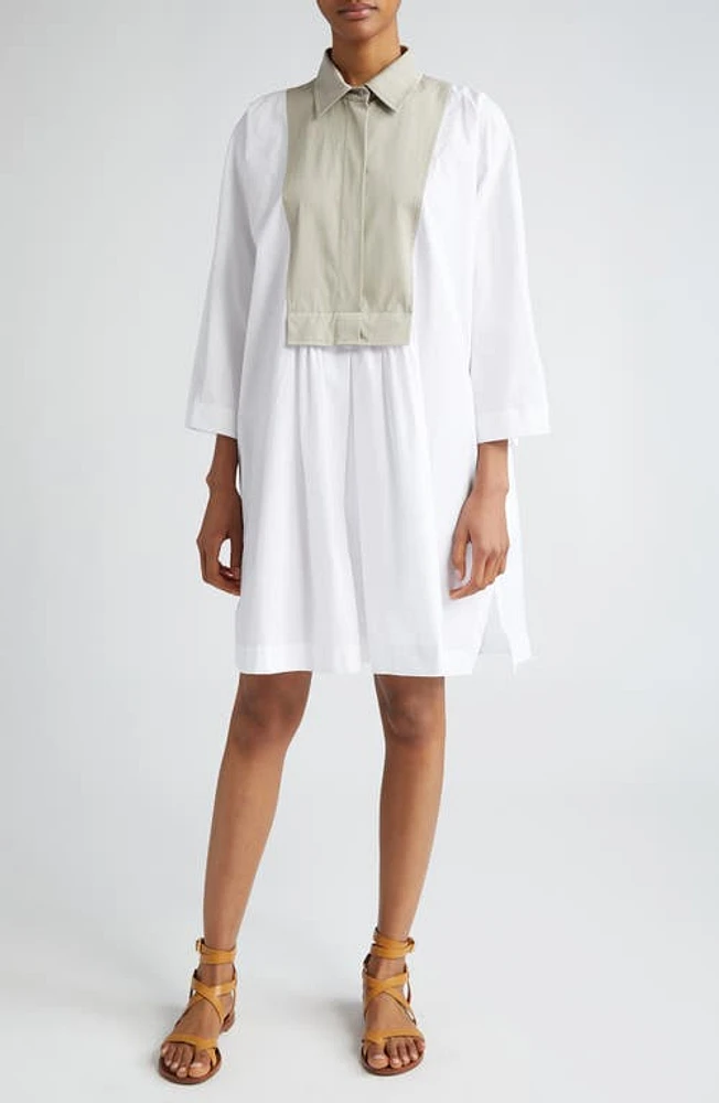 Max Mara Tattico Contrast Bib Poplin Shirtdress Optical White at Nordstrom,