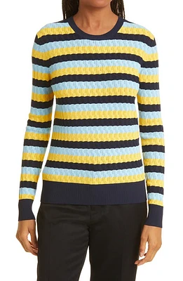 JASON WU Stripe Pointelle Crewneck Sweater in Navy/Yellow/Harbor Blue at Nordstrom, Size Large