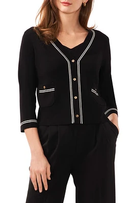 halogen(r) Contrast Trim Two-Pocket Cardigan Rich Black at Nordstrom,