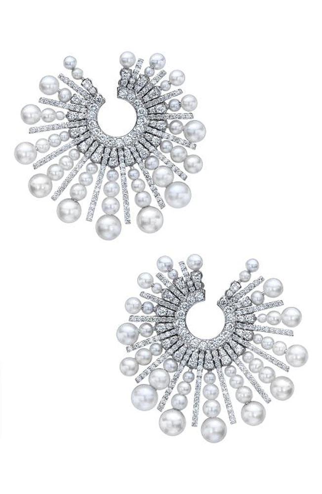 Mindi Mond Akoya Pearl & Diamond Spoke Earrings in Pearl/18K Wg at Nordstrom