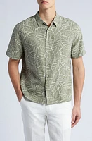 Vince Knotted Leaves Linen Blend Short Sleeve Button-Up Shirt at Nordstrom,