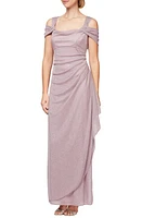 Alex Evenings Cold Shoulder Ruffle Glitter Chiffon Gown at Nordstrom