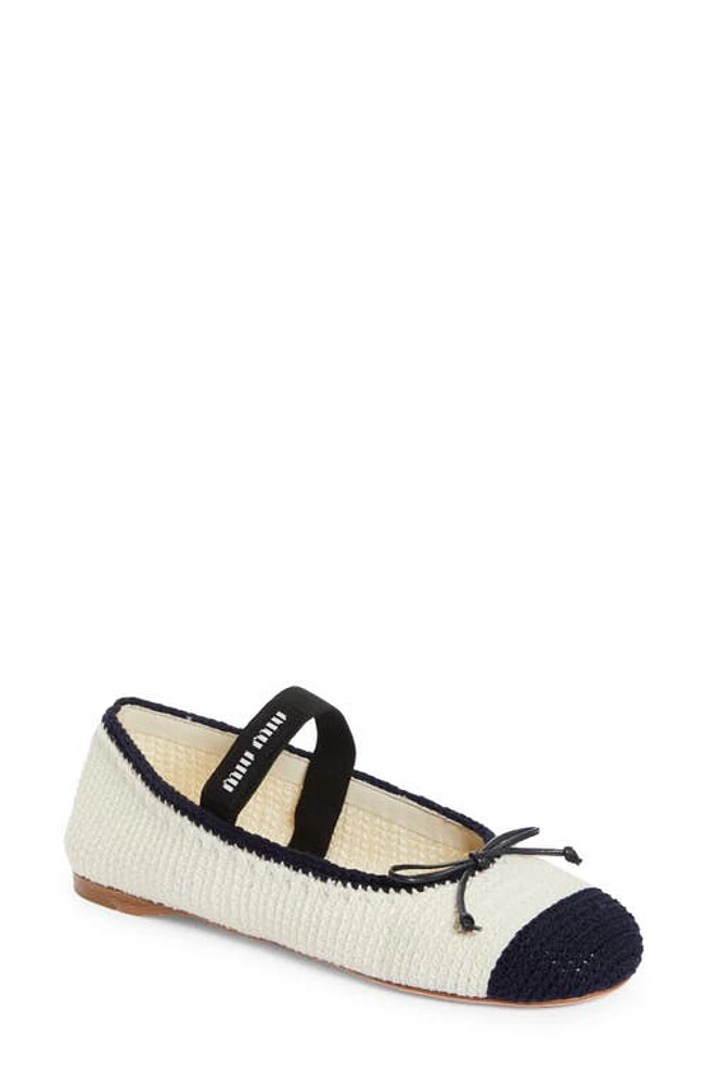 Miu Lea Cap Toe Ballet Flat Ivory/Navy at Nordstrom,