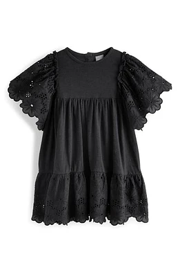 NEXT Kids' Eyelet Accent Tiered Cotton Dress Black at Nordstrom,