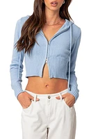 EDIKTED Desiree Hooded Crop Cardigan Light-Blue at Nordstrom,