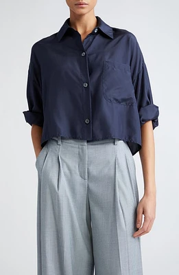 TWP Next Ex Crop Silk Button-Up Shirt Midnight at Nordstrom,