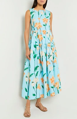 Misook Floral Sleeveless Print Sundress Caribbean Mist/peach Blossom at Nordstrom,