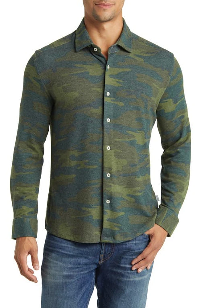 Stone Rose Camo Wrinkle Resistant Tech Fleece Button-Up Shirt Olive Green at Nordstrom,