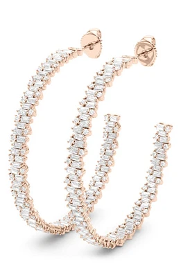 HauteCarat Baguette & Round Brilliant Lab Created Diamond Hoop Earrings in 18K Rose Gold at Nordstrom