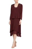 SL FASHIONS Beaded Detail Chiffon Dress with Jacket at Nordstrom,