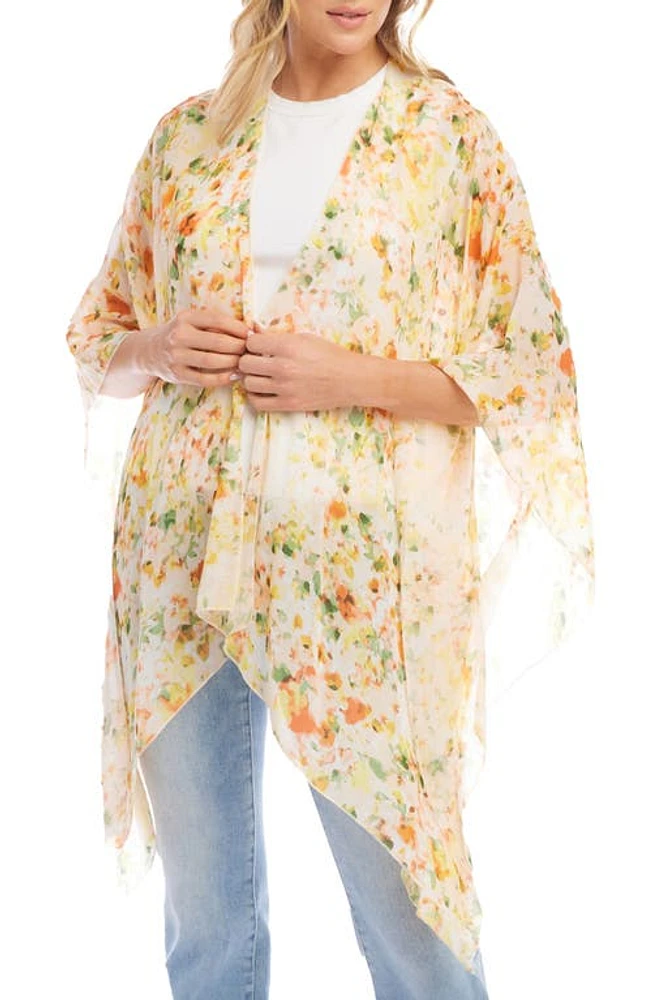 Karen Kane Floral Open Front Jacket Ivory Print at Nordstrom,