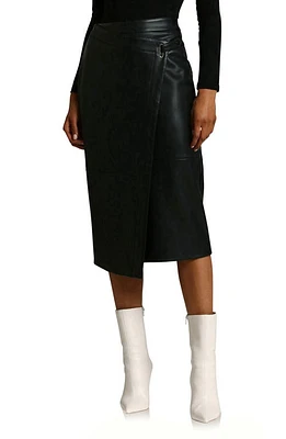 Avec Les Filles Faux-Ever Leather Midi Wrap Skirt in Black at Nordstrom, Size Small