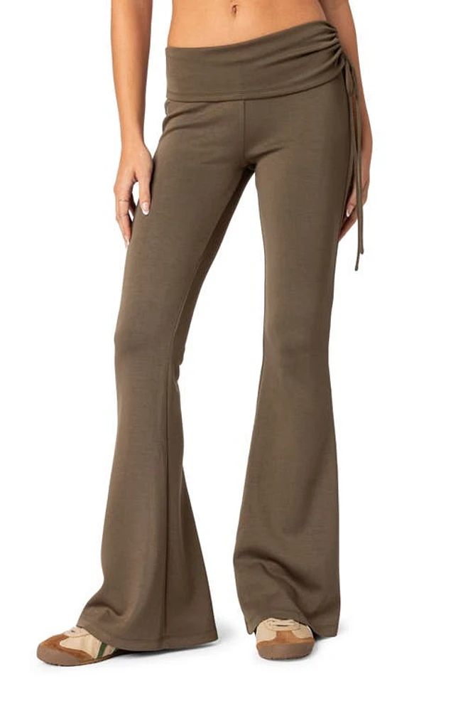 EDIKTED Foldover Waist Flare Leggings in Olive at Nordstrom, Size X-Large