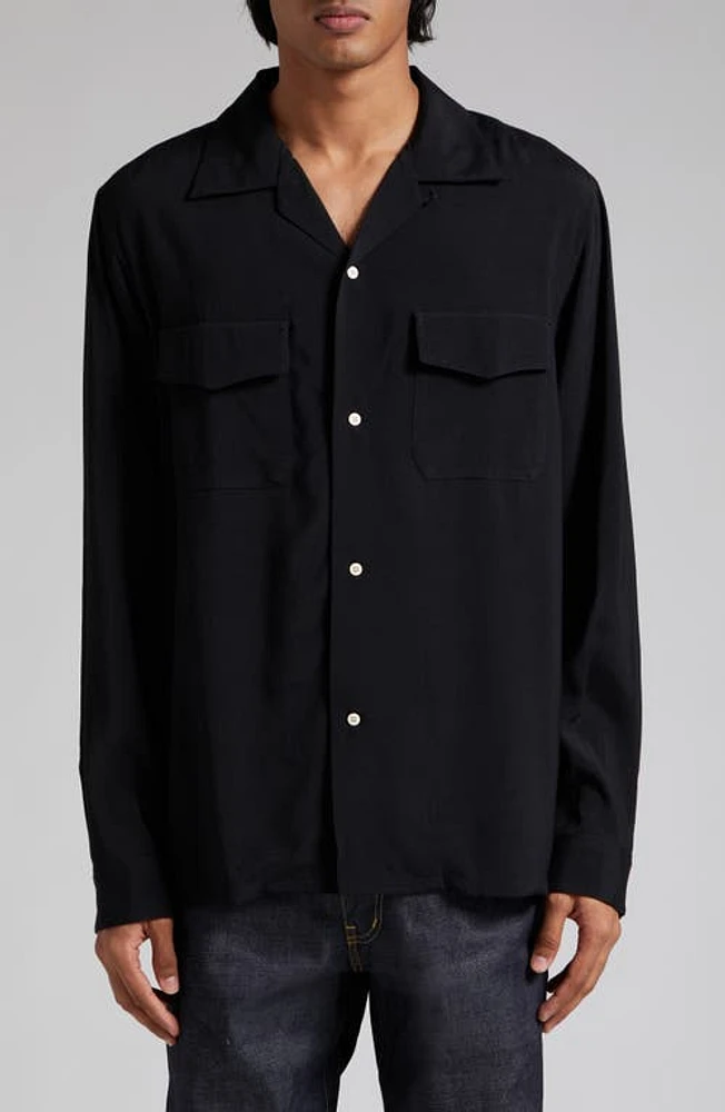 VISVIM Keesey Long Sleeve Camp Shirt Black at Nordstrom,