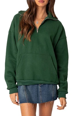 EDIKTED Oversize Quarter Zip Sweatshirt Green at Nordstrom,