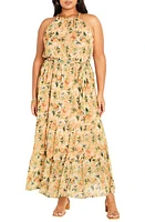 City Chic Callie Print Tiered Belted Maxi Dress Miami Mini at