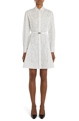 Versace Barocco Embroidered Long Sleeve Belted Shirtdress in Optical White at Nordstrom, Size 2 Us