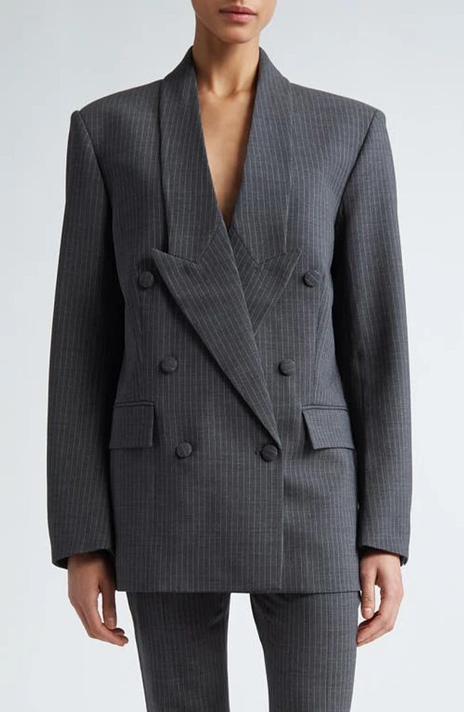 Coperni Pinstripe Double Breasted Stretch Wool Jacket Grey at Nordstrom,