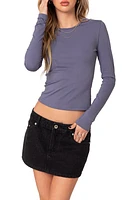 EDIKTED Tay Long Sleeve Crop Top Dark-Gray at Nordstrom,