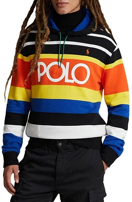 Polo Ralph Lauren Stripe Logo Fleece Graphic Hoodie Black Multi at Nordstrom,