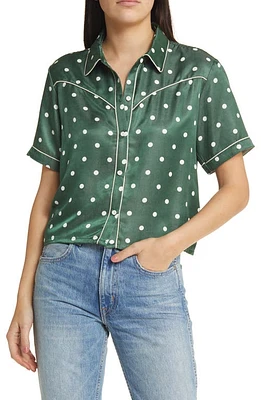 Brixton Hyde Polka Dot Satin Crop Shirt in Pine Needle at Nordstrom, Size Medium