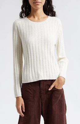 Nili Lotan Alise Rib Silk Crewneck Sweater Ivory at Nordstrom,