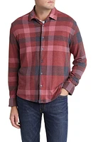 Stone Rose Big Plaid Tech Fleece Button-Up Shirt Burgundy at Nordstrom,