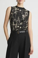 Lafayette 148 New York Shadow Print Sleeveless Voile & Silk Chiffon Sweater Black Multi at Nordstrom,