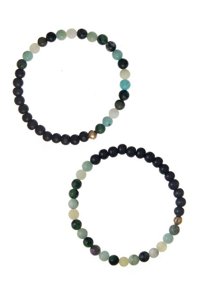 The Healer's Collection Men's N6 Happiness/Ease Set of 2 Healer's Bracelets in Black at Nordstrom