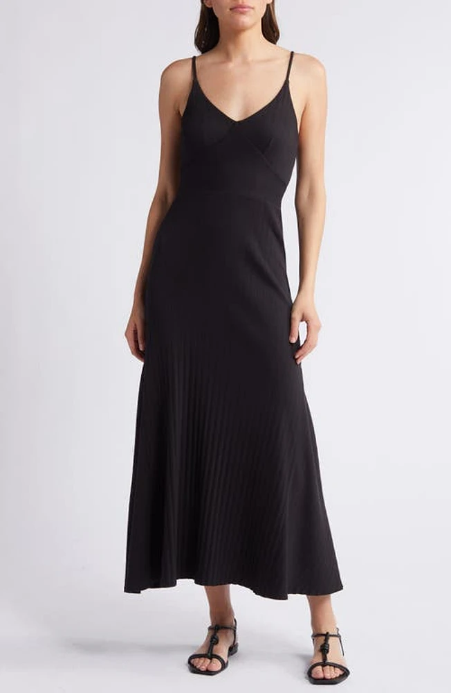 Nation LTD Melanie Rib Midi Dress Jet Black at Nordstrom,