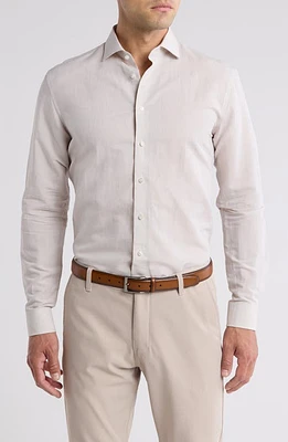 Nordstrom Trim Fit Solid Linen & Cotton Dress Shirt Mustique at Nordstrom,