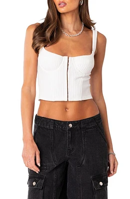 EDIKTED Isadora Rib Corset Crop Top White at Nordstrom,