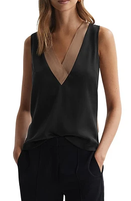 Reiss Pipa Colorblock Sleeveless Stretch Silk Top Nude/black at Nordstrom,