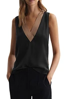 Reiss Pipa Colorblock Sleeveless Stretch Silk Top Nude/black at Nordstrom,