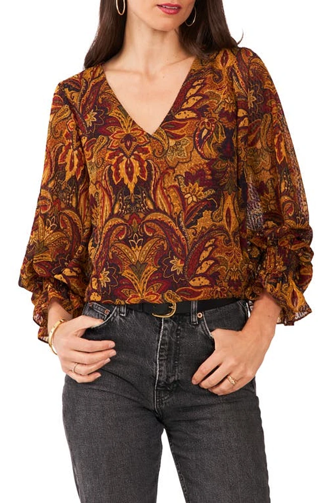 Vince Camuto Print Balloon Sleeve Top in Pickled Beet at Nordstrom, Size Medium