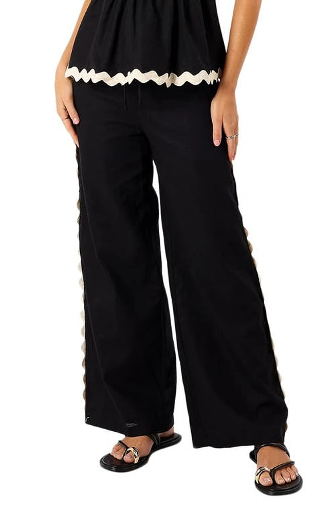 Petal & Pup Mollymook Rickrack Trim Cotton Wide Leg Pants Black Cream at Nordstrom,