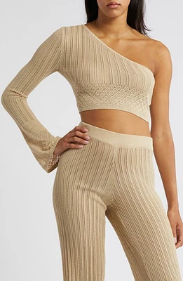 SOMETHING NEW Rayee One-Shoulder Knit Crop Top Marzipan at Nordstrom,