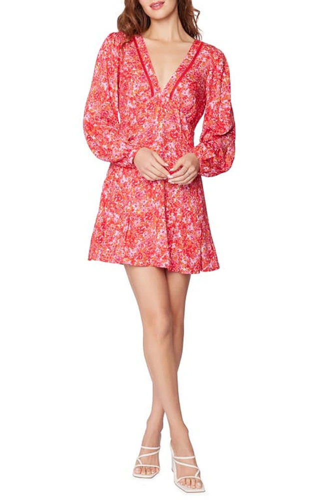 Lost + Wander Petal Patch Floral Print Long Sleeve Minidress Pink at Nordstrom,