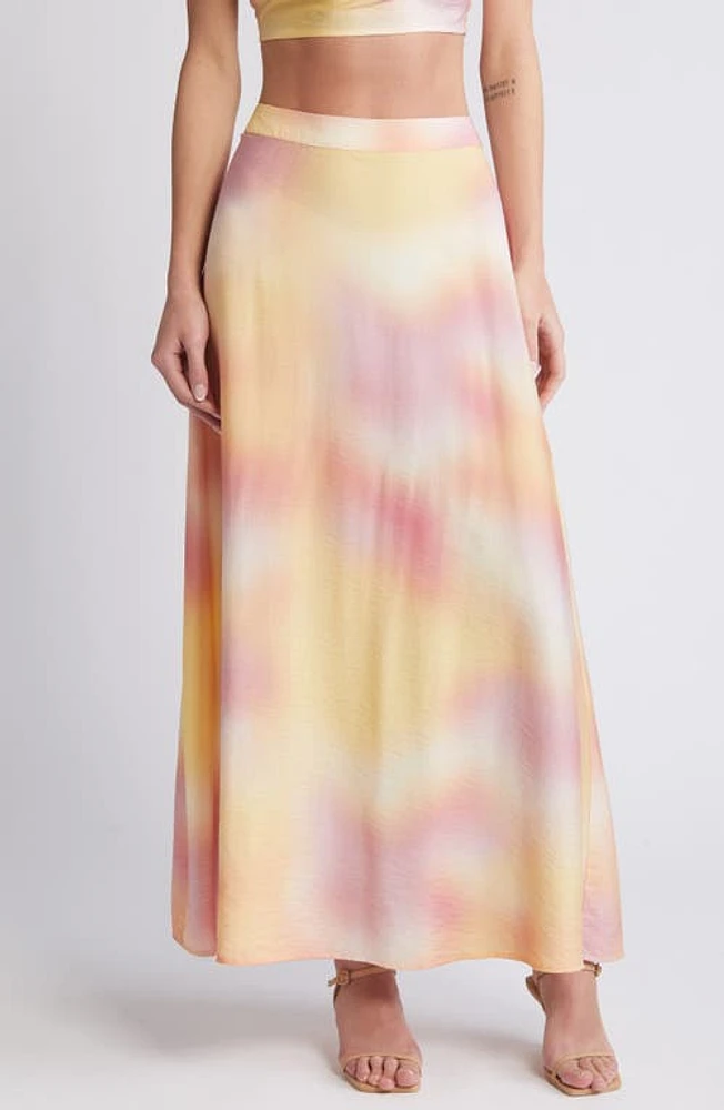 SOMETHING NEW Heaven Hammered Satin Maxi Skirt Camellia Aop at Nordstrom,