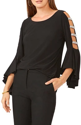 Chaus Ladder Trim Bell Sleeve Top Black at Nordstrom,