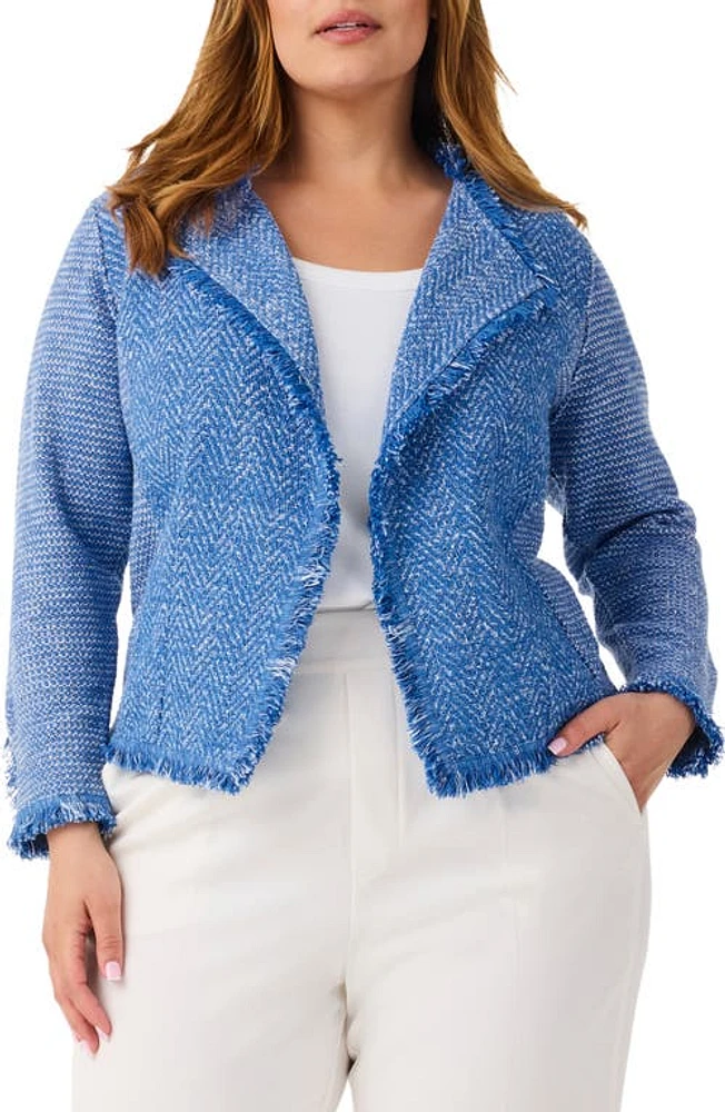 NIC+ZOE Fringe Mixed Knit Jacket True Blue at Nordstrom,