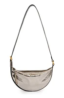 AllSaints Half Moon Metallic Leather Crossbody Bag in Pewter at Nordstrom